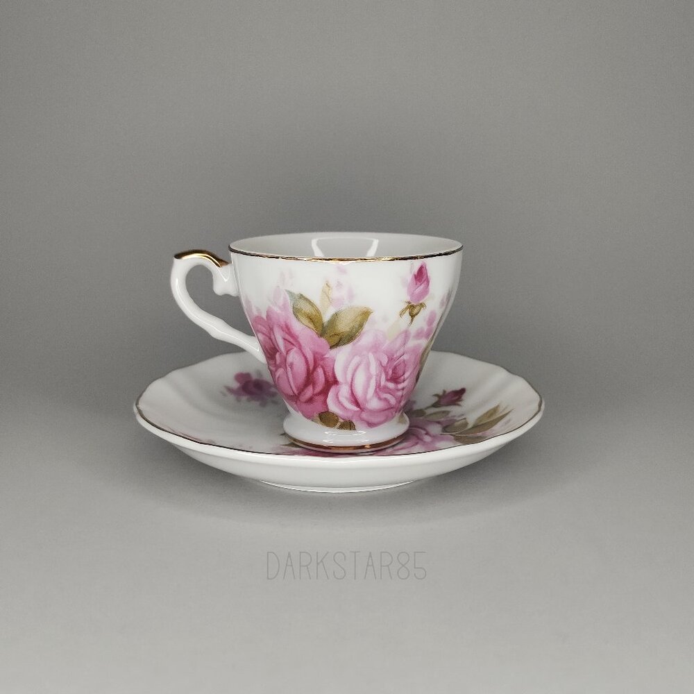 Vintage Norcrest Fine China Floral Roses Demitasse Teacup and Saucer